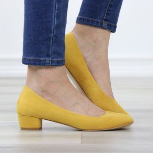 mustard low heels